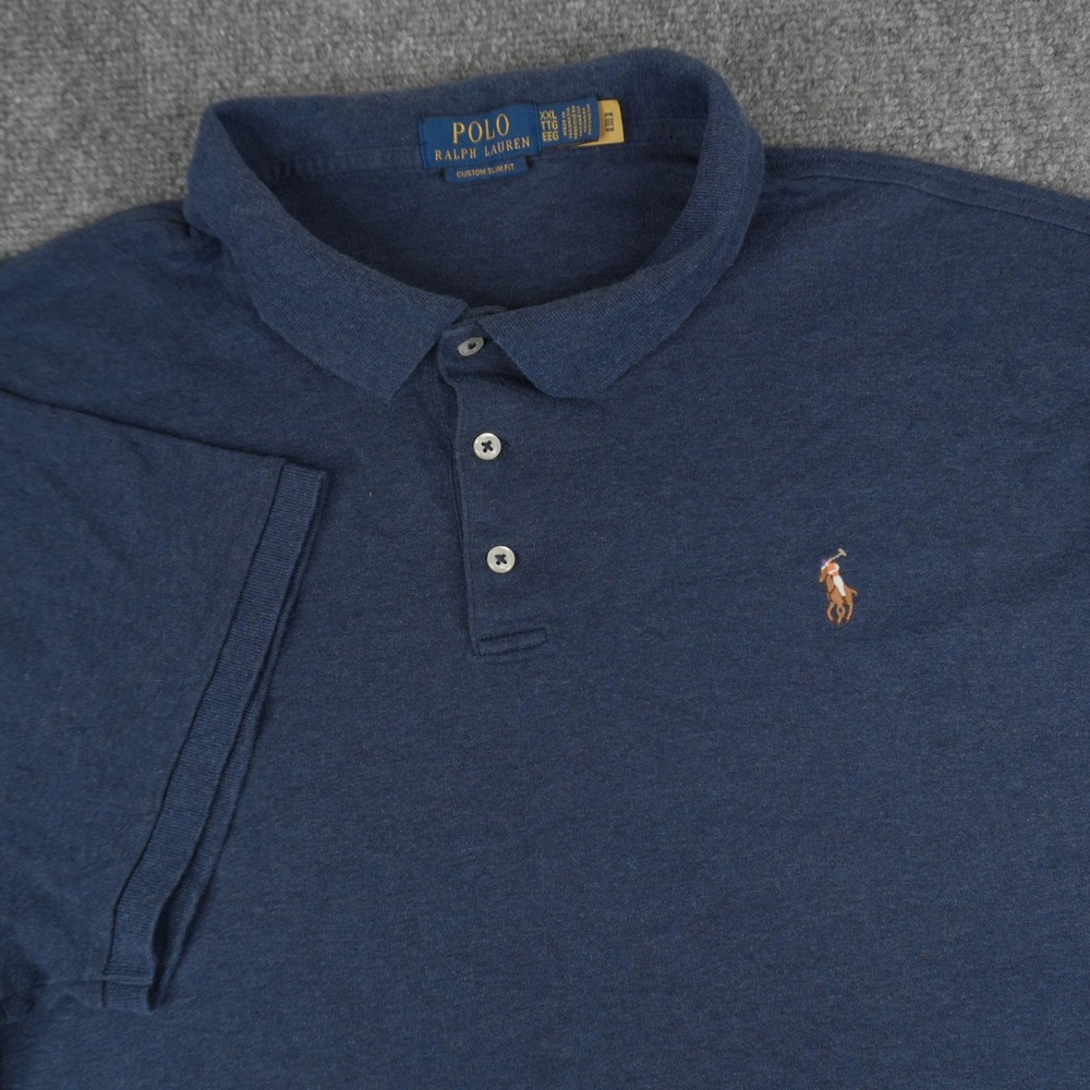 Polo Ralph Lauren Polo Shirt Mens XXL Navy Blue Custom Slim Fit Short Sleeve